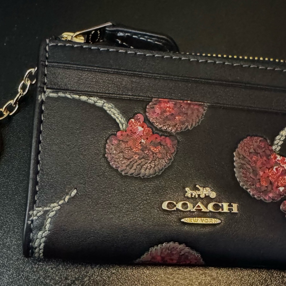 Coach Black and Red cherry ID/ Card Holder
